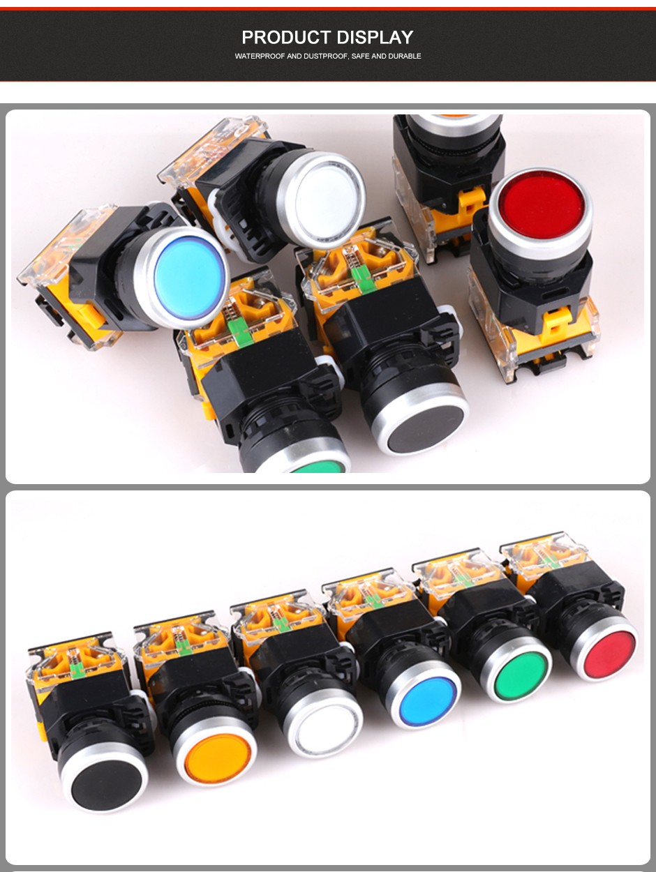 10A 22mm High head plastic waterproof ip65 electrical la38 led start stop Latching button 12v- 9