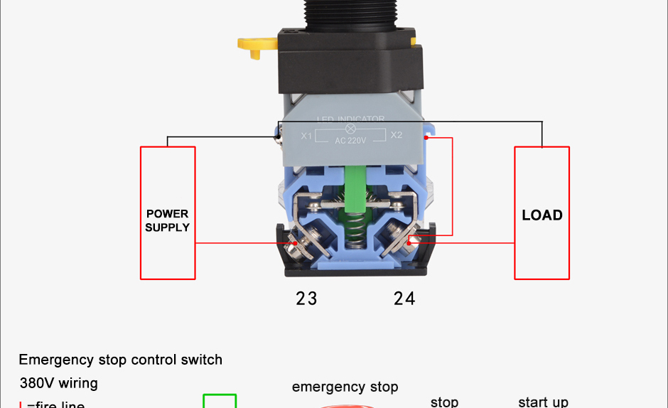 22mm CE LA38 series green illuminated on off onon push switch-6